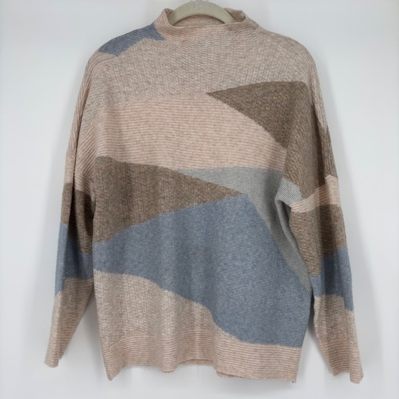 Leo & Ugo Paris Geometric Abstract Mock Neck Sweater Pullover Neutral Sz 14-16 - Picture 1 of 10